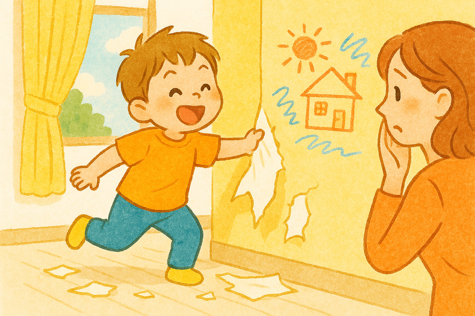 子供の落書きやいたずらで剥がれた・汚れた壁紙は火災保険で修理できる？